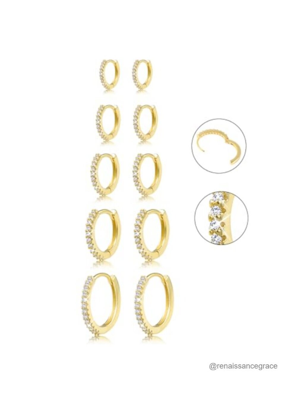 14K Gold Plated Hoop Earrings Set for Women Cartilage Huggies 5 Pairs